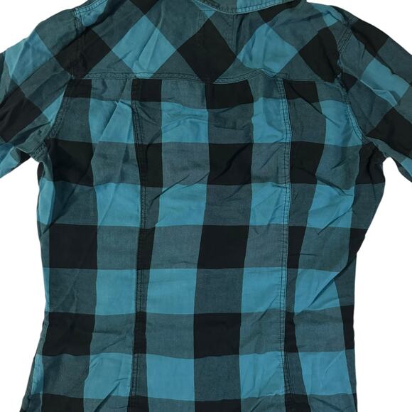 Kirra Black & Blue Plaid Checkered Button Up Western Cut Shirt Large - Picture 3 of 3